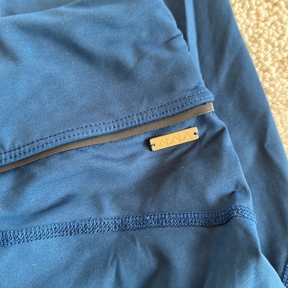 ALALA High Waist Satin Capri Mesh Panels Sheer Royal Blue Crop Leggings - Picture 4 of 8